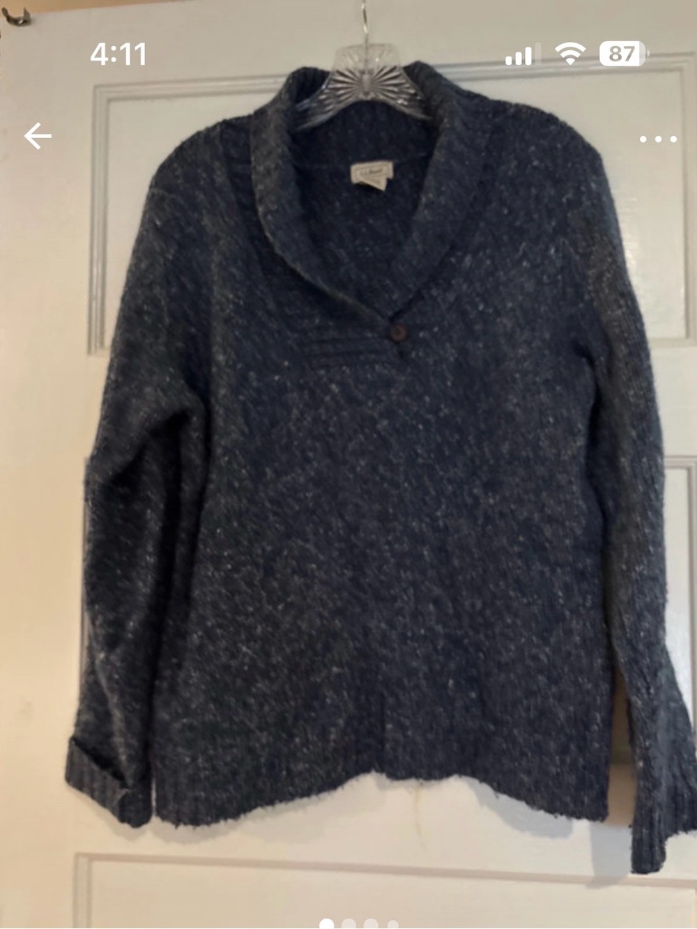 L.L. Bean Navy Mélange Shawl-Collar Pullover Sweater